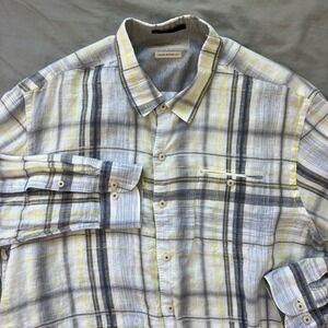 TOMMY BAHAMA Island Modern Fit Shirt Men's 100% Linen Plaid Long Sleeve Shirt XL